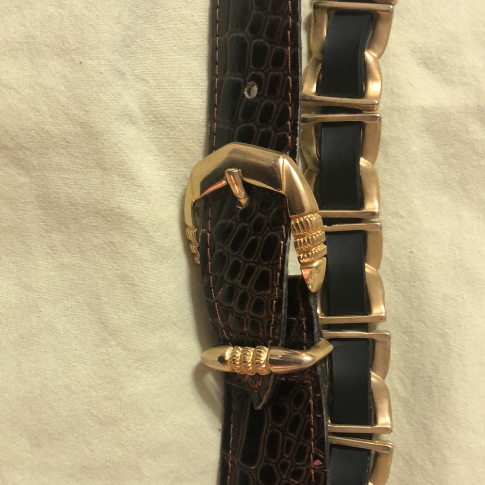Gold and brown belt 35 inches to first hole. Size M